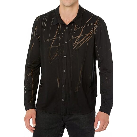 New John Varvatos - M Men's Phoenix Laser Burnout Long Sleeves ShirtBlack